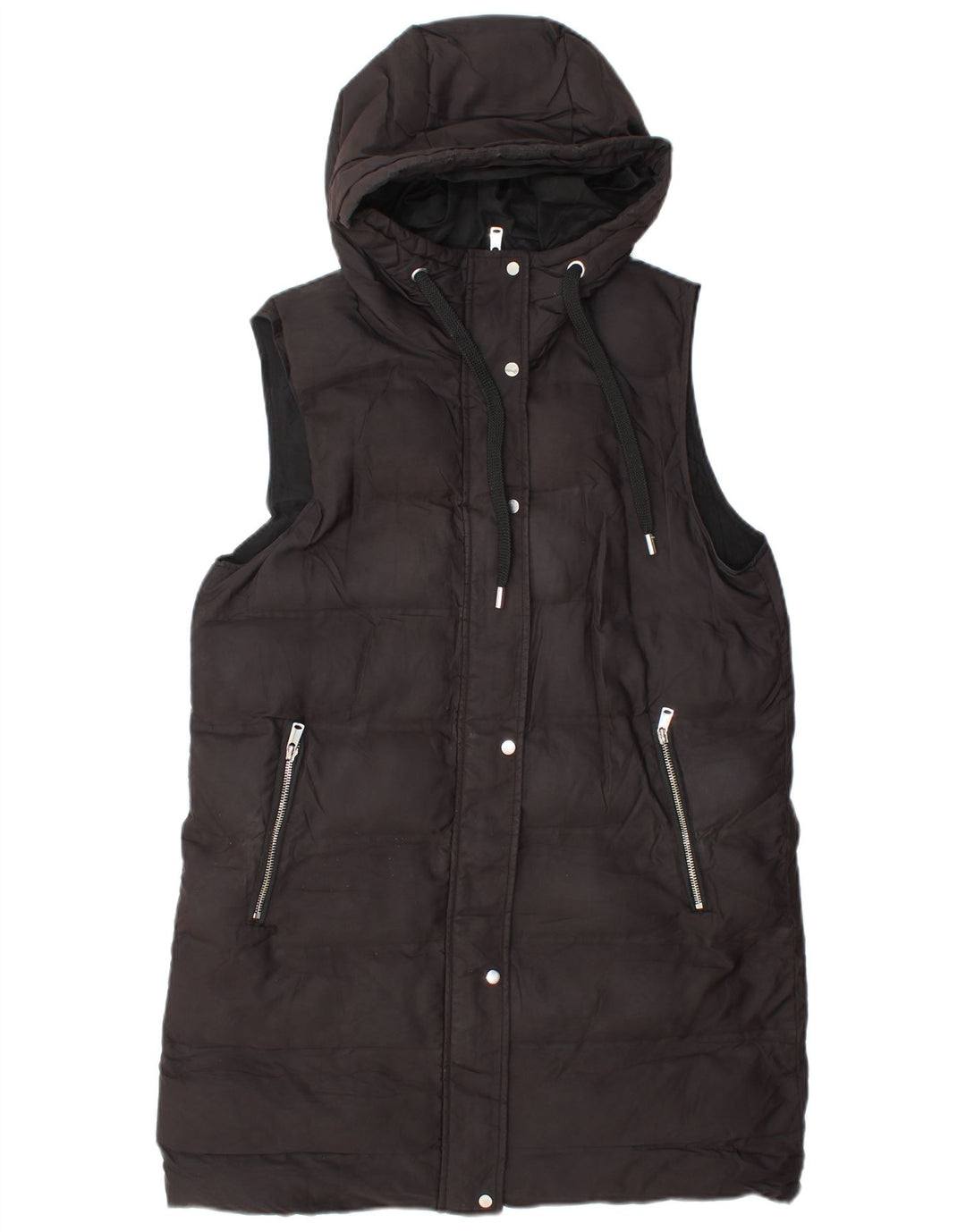 Zara Damen Longline-Weste mit Kapuze, gepolstert, UK 14, Mittelschwarz, Polyester