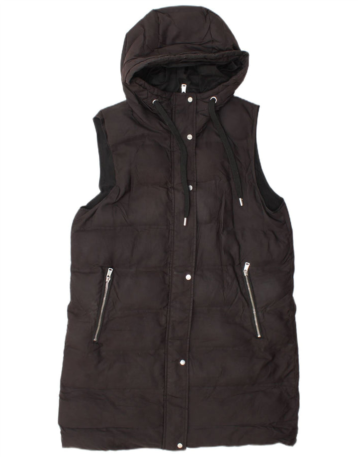 Zara Damen Longline-Weste mit Kapuze, gepolstert, UK 14, Mittelschwarz, Polyester