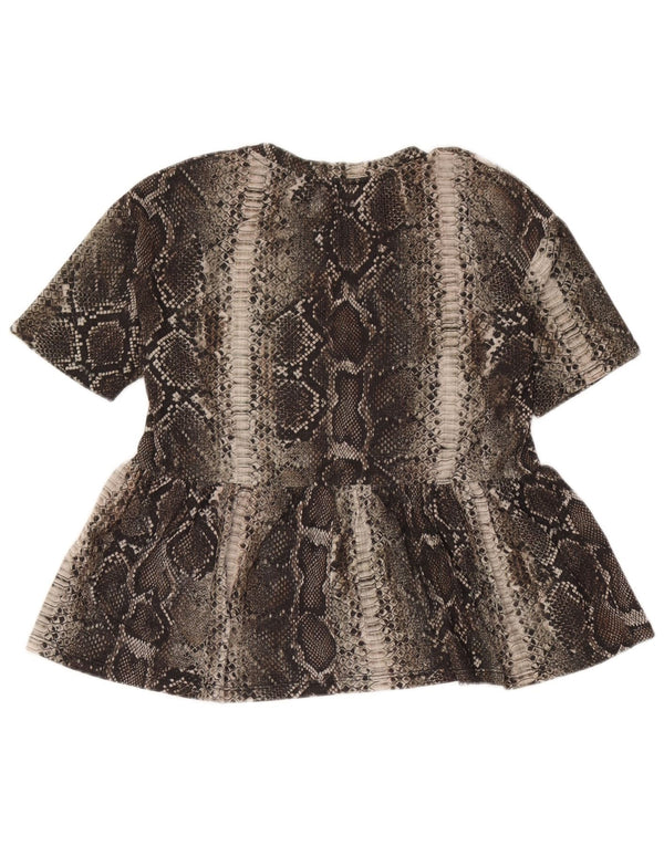 Zara Damen Trafaluc Bluse Top UK 10 Small Brown Animal Print Polyester