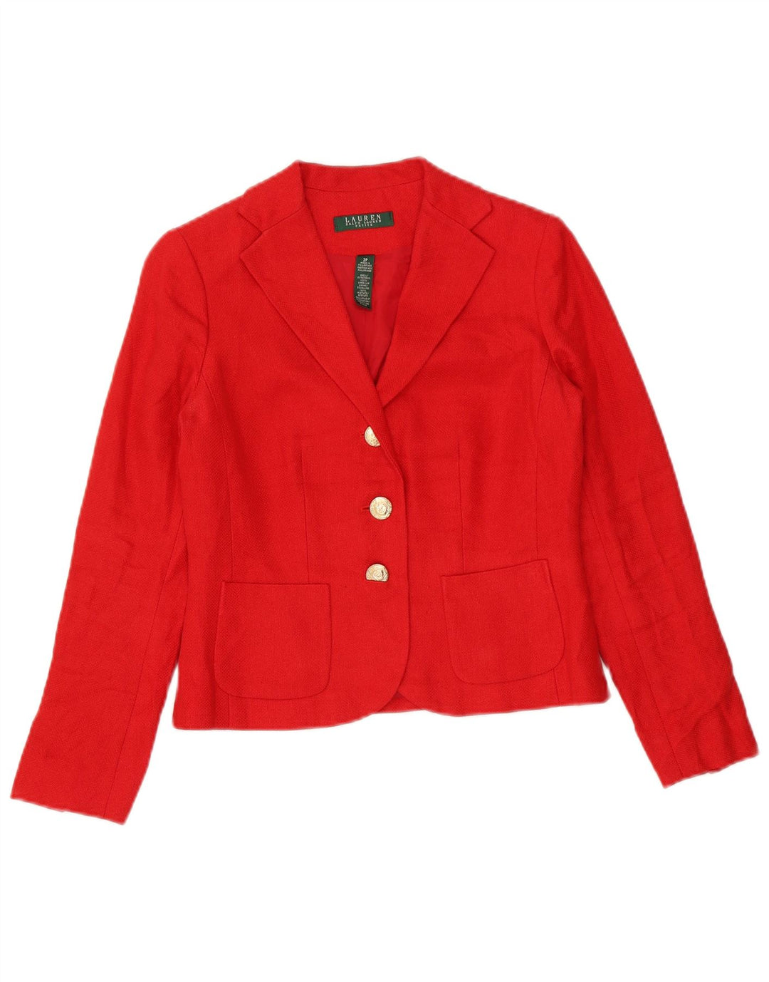 Ralph Lauren Womens Petite Crop 3 Button Blazer Jacke US 2 XS Rotes Leinen