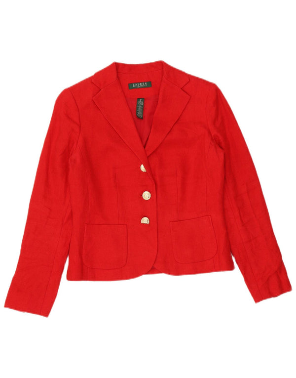 Ralph Lauren Womens Petite Crop 3 Button Blazer Jacke US 2 XS Rotes Leinen