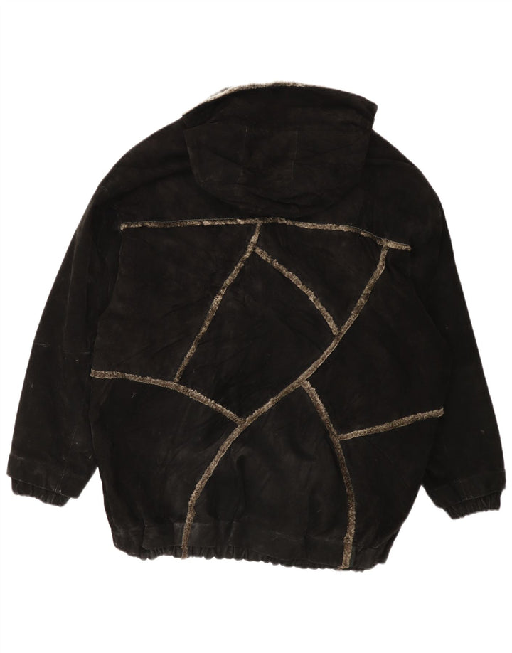 GIORGIO MOBIANI Herren Wildlederjacke mit Kapuze UK 44 2XL Schwarzes Leder