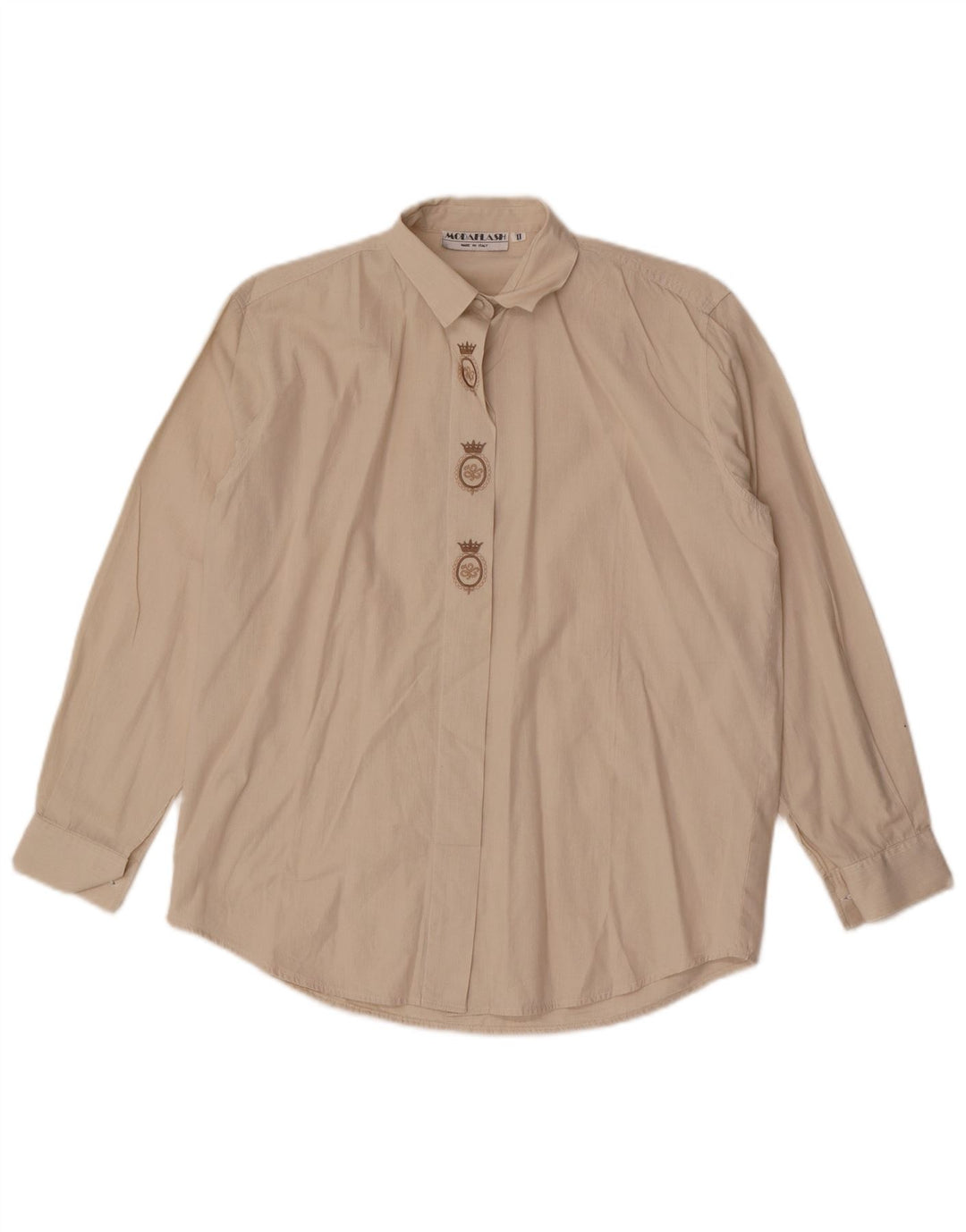 Vintage Damen Shirt UK 14 Große Beige Nadelstreifen