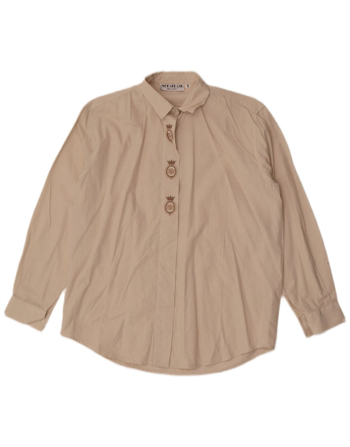 Vintage Damen Shirt UK 14 Große Beige Nadelstreifen