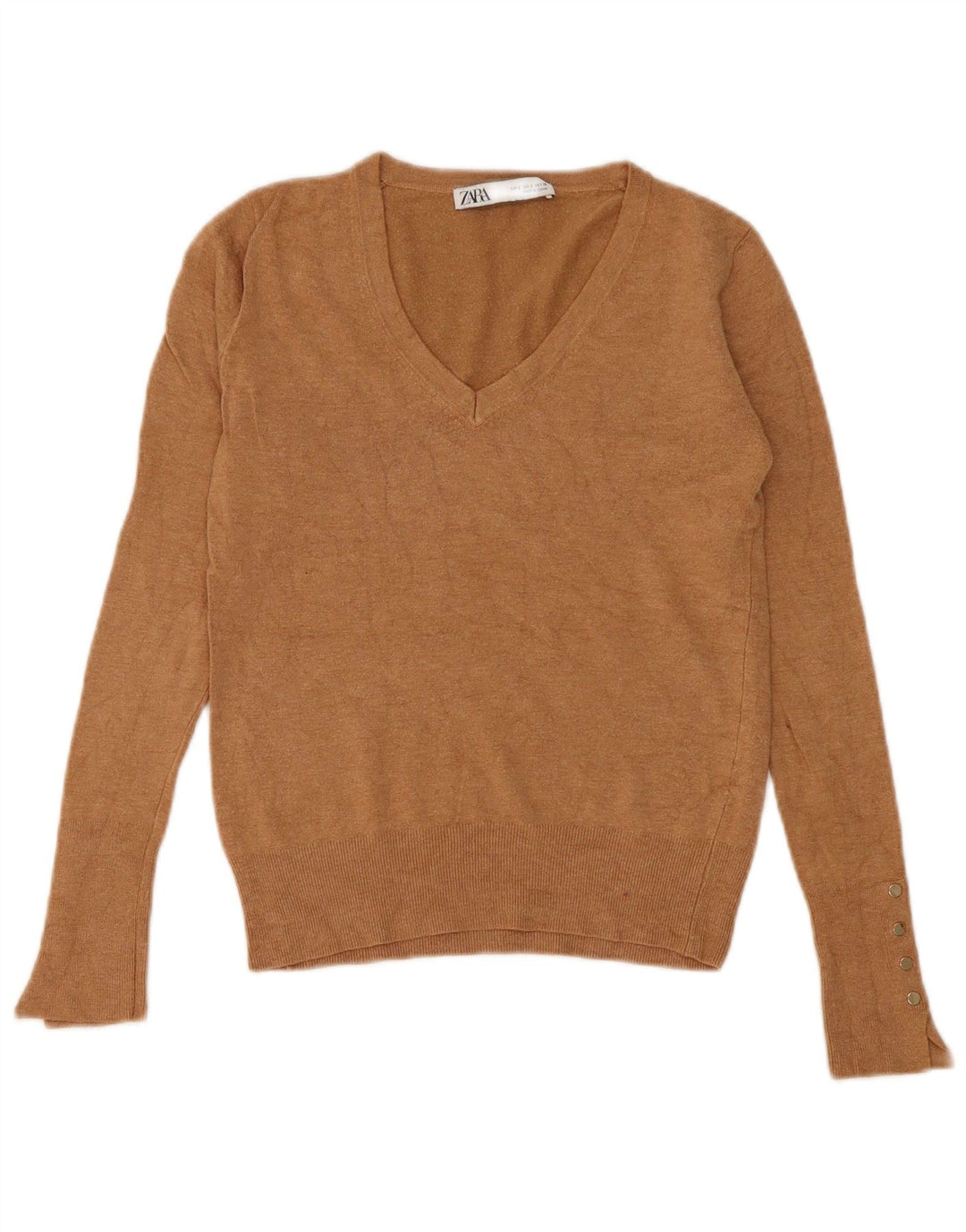 Zara Damen-Pullover mit V-Ausschnitt, Gr. 10, Größe S, Beige