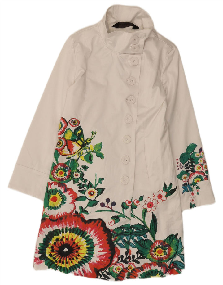 Desigual Damenmantel EU 38 Mittelweiße, geblümte Baumwolle