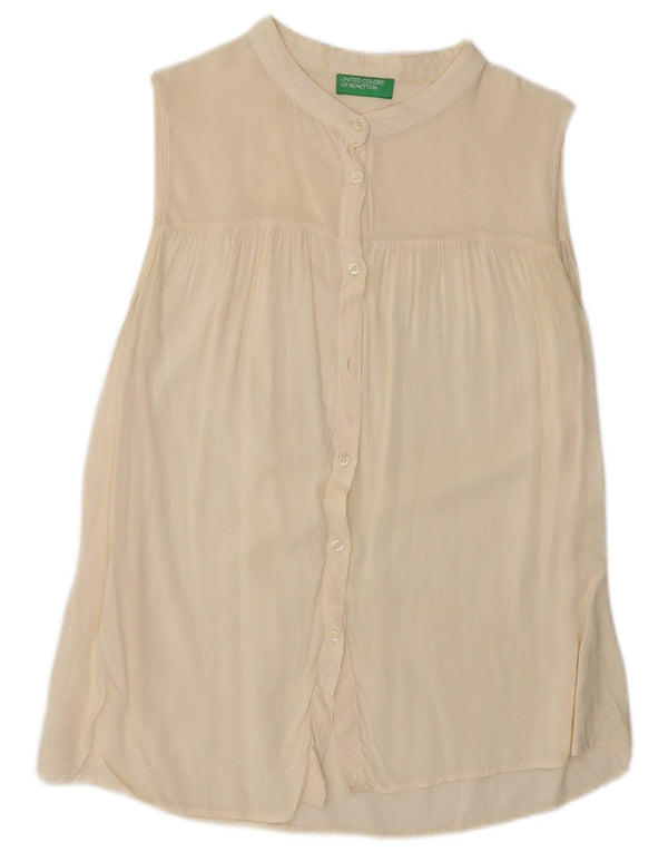 Benetton Damen ärmellose Hemdbluse UK 12 Medium Off White