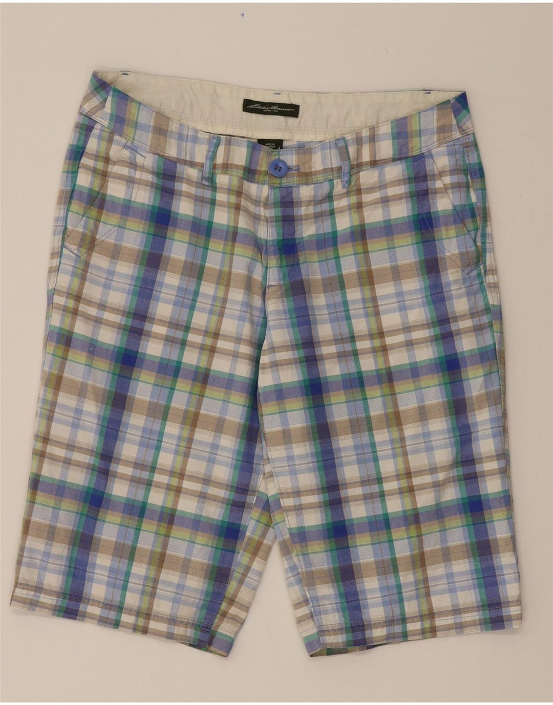EDDIE BAUER Womens Chino Shorts US 10 Large W32 Blue Check Cotton Vintage Eddie Bauer and Second-Hand Eddie Bauer from Messina Hembry 