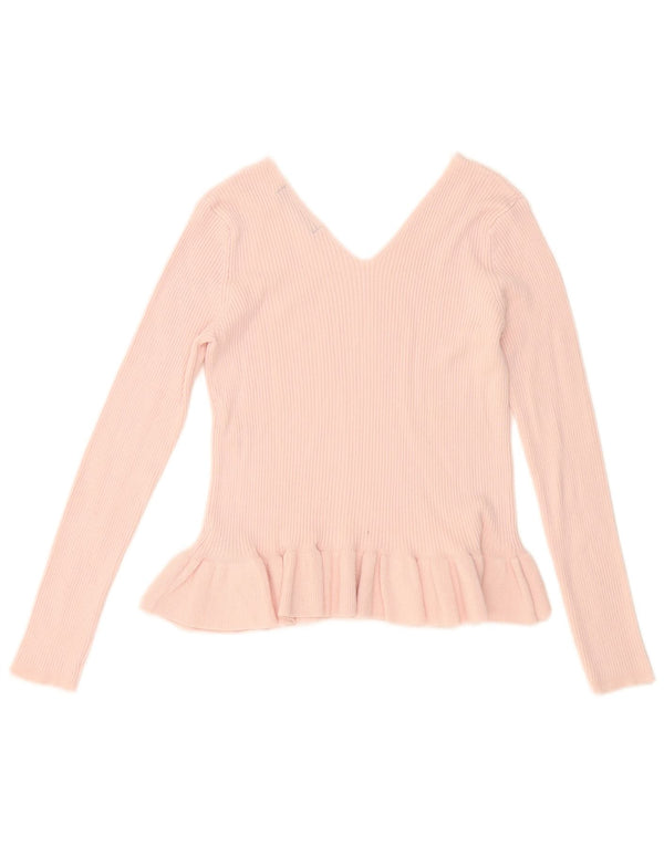 Marks & Spencer Damen Crop V-Ausschnitt Pullover Pullover UK 12 Mittelrosa Viskose