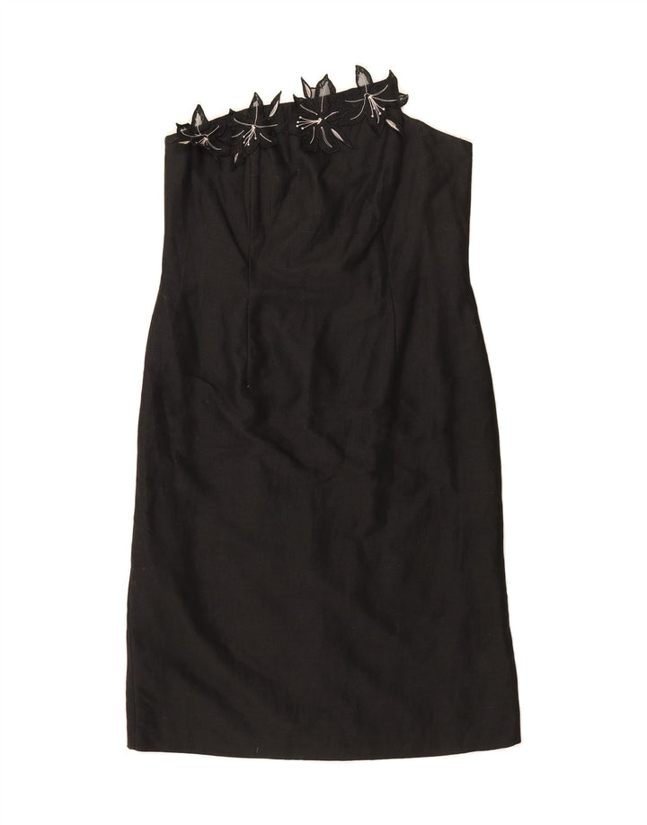 PRINCIPLES Womens Strapless Dress UK 16 Large Black Floral Linen Vintage Principles and Second-Hand Principles from Messina Hembry 