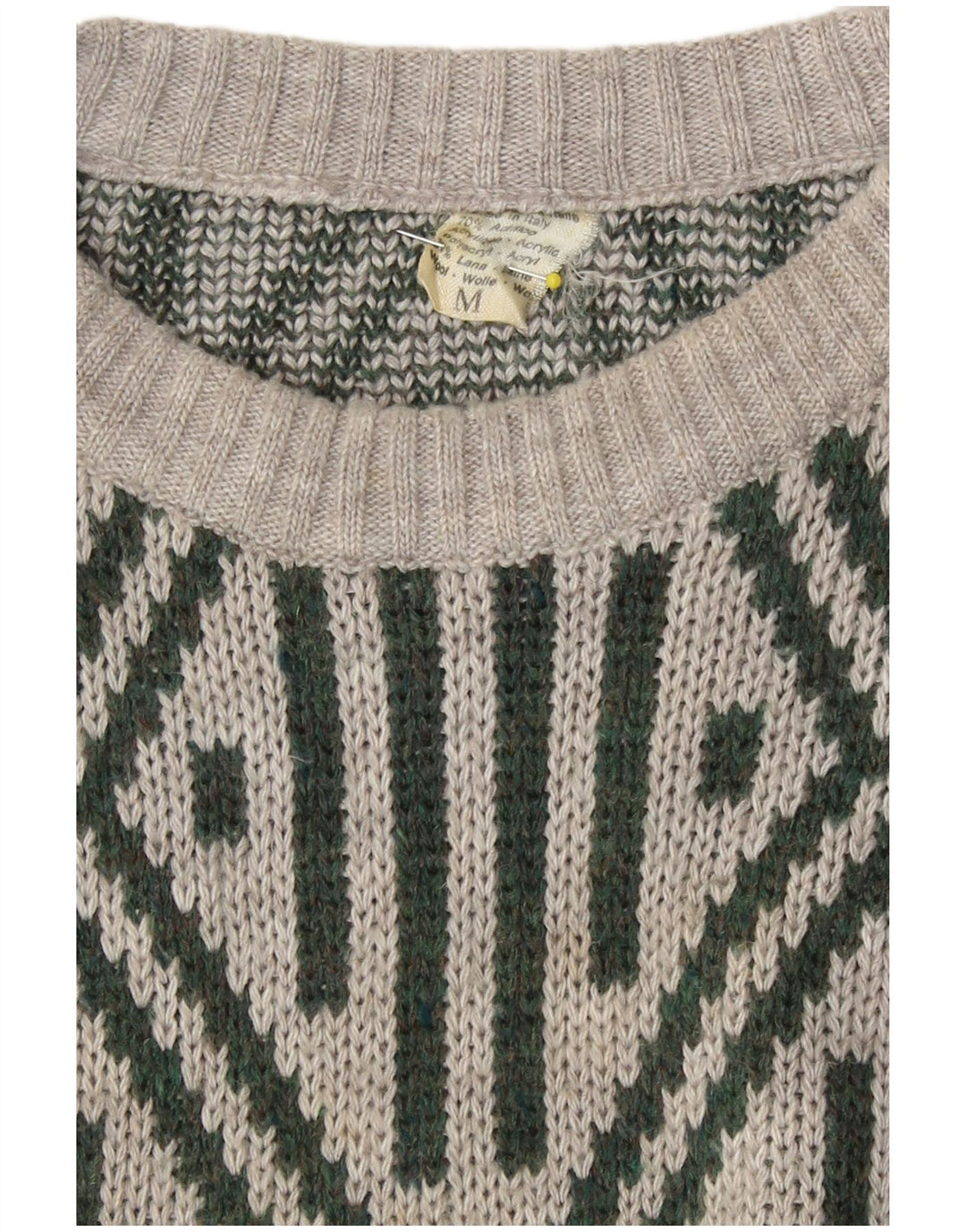 Vintage Herren Pullover mit Rundhalsausschnitt, Mittelgrau, geometrisches Acryl