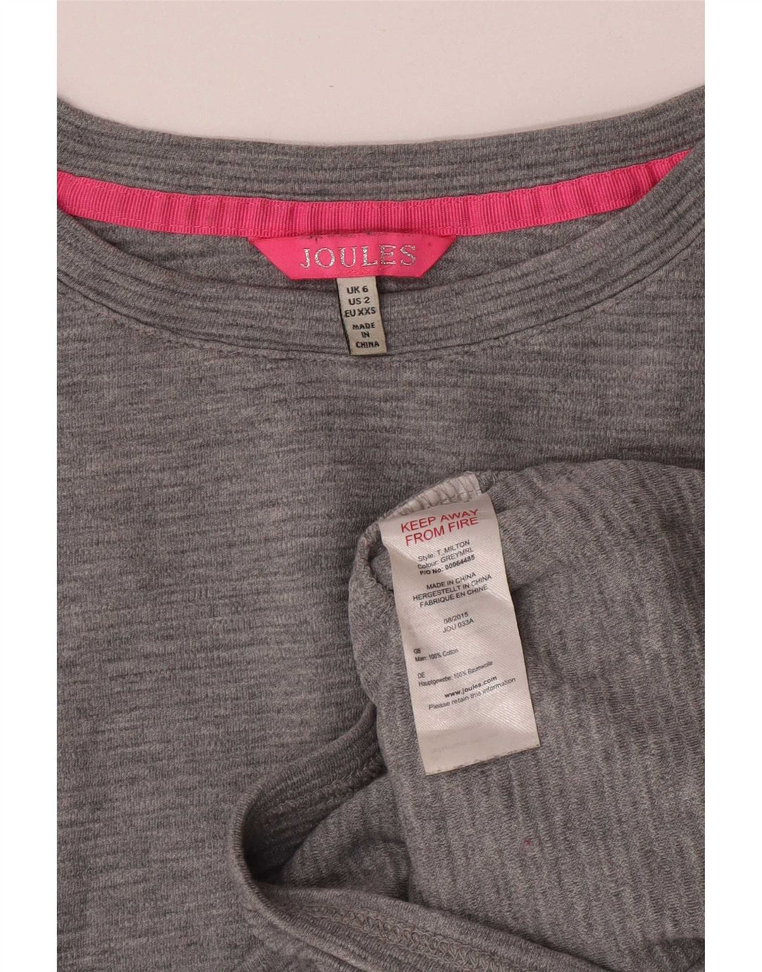 Joules Damen Übergroßes Top Langarm UK 6 XS Grau Baumwolle