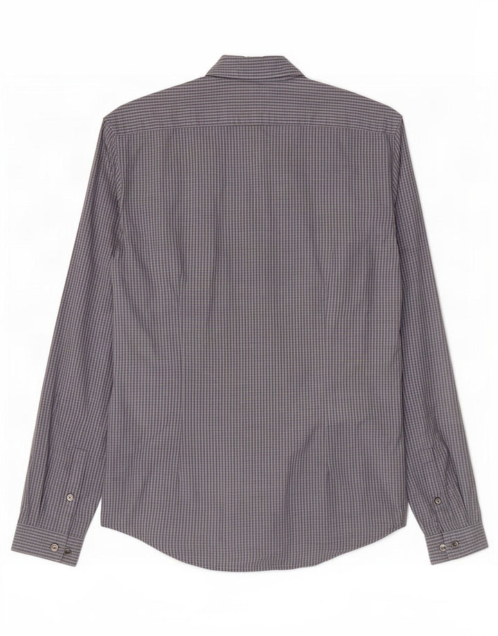 Calvin Klein Herren-Slim-Fit-Hemd, Größe 39, 15 1/2, mittelblaue Gingham-Baumwolle