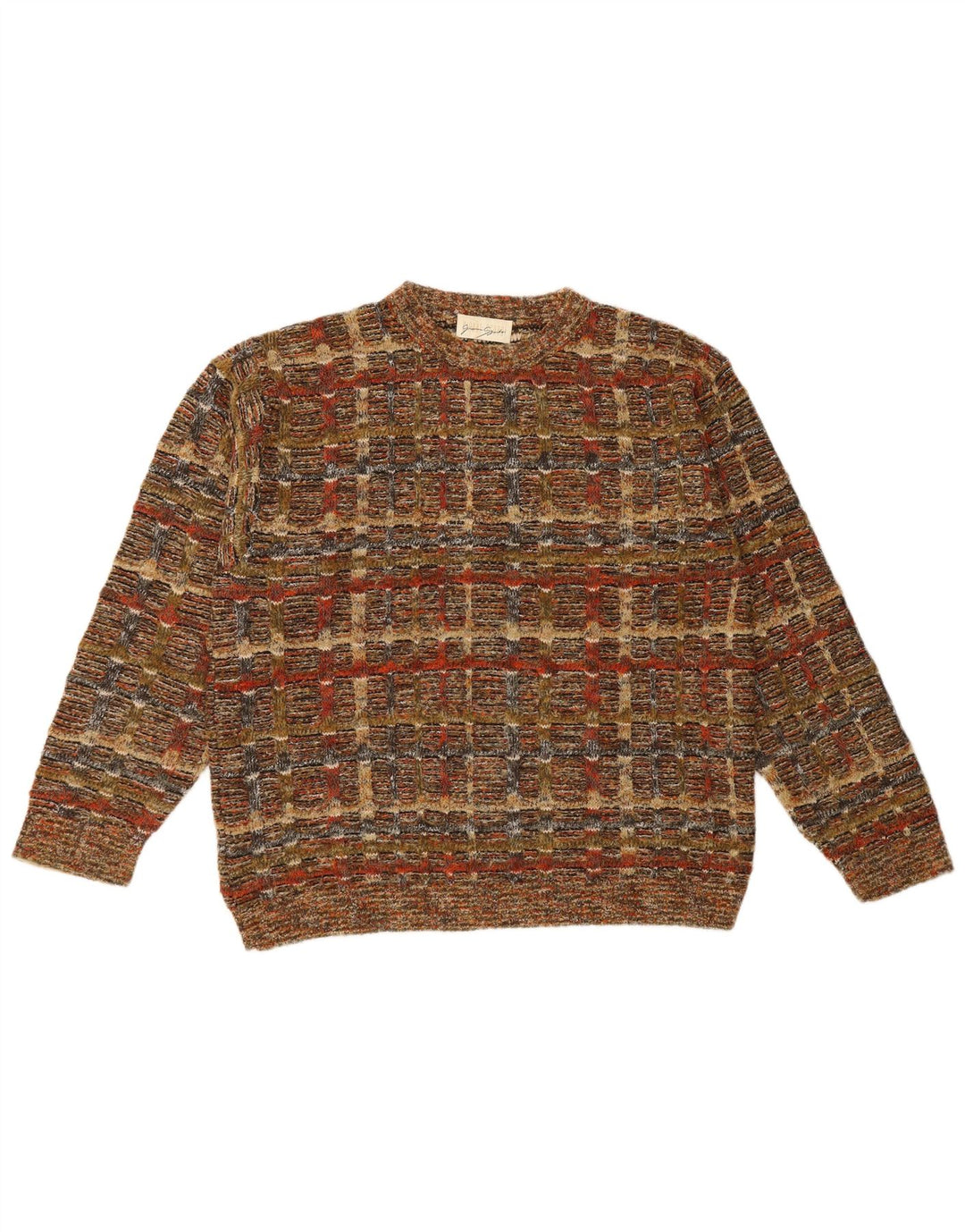 Gianni Sgarbi Herren-Pullover mit Rundhalsausschnitt, IT 48, mittelbraun karierte Wolle