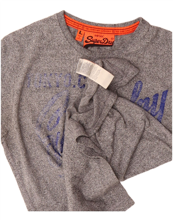Superdry Herren-T-Shirt mit Vintage-Grafik, groß, grau gefleckte Baumwolle