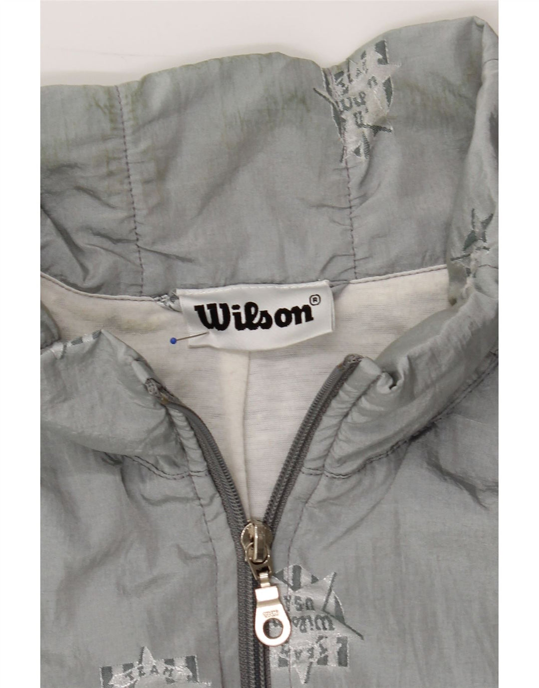 WILSON Mens Graphic Gilet IT 50 Large Grey Polyester Vintage Wilson and Second-Hand Wilson from Messina Hembry 