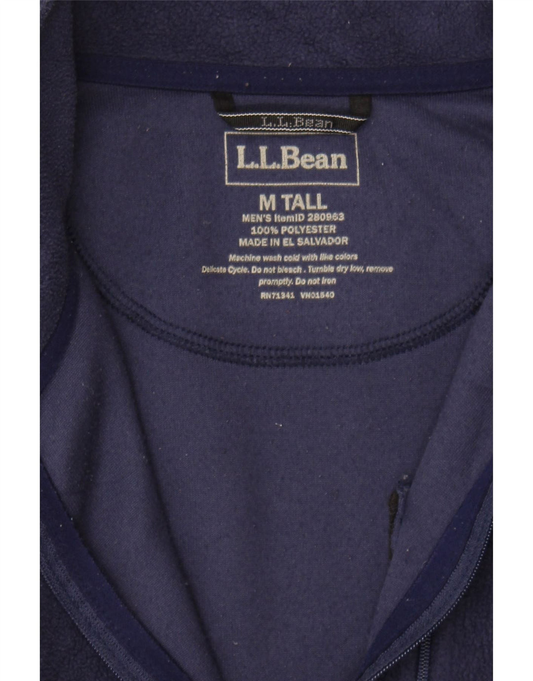 L.L.BEAN Mens Tall Zip Neck Fleece Jumper Medium Navy Blue Polyester Vintage L.L.Bean and Second-Hand L.L.Bean from Messina Hembry 