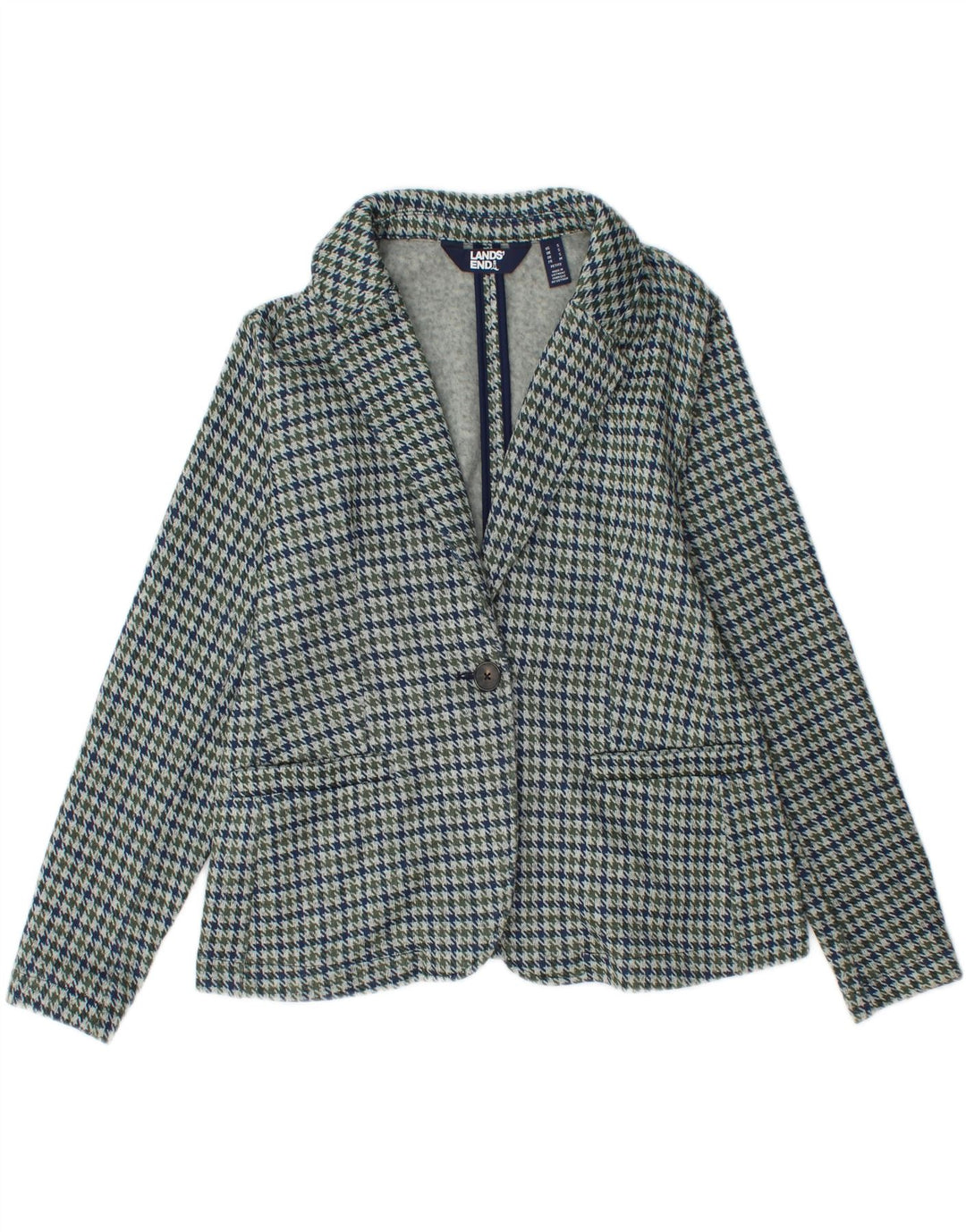 Lands End Damen-Blazer mit 1 Knopf, Gr. 10, Größe S, Blau, Hahnentrittmuster