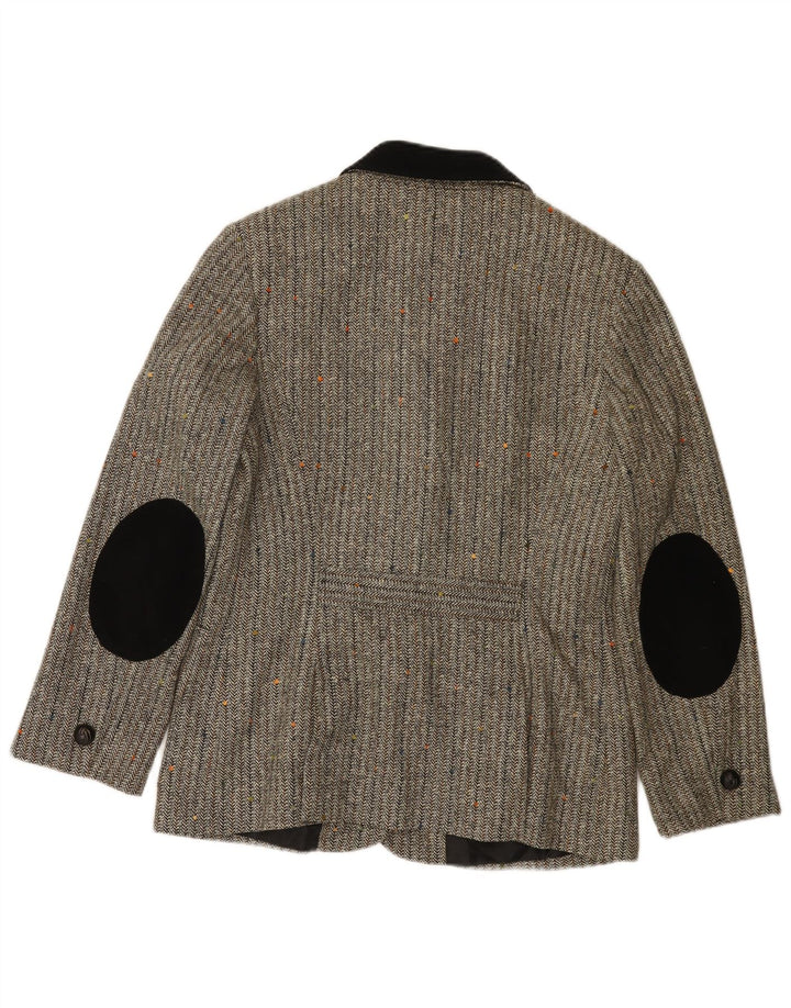 Vintage Damen Blazerjacke mit 3 Knöpfen, IT 46, große graue Wolle mit Fischgrätenmuster