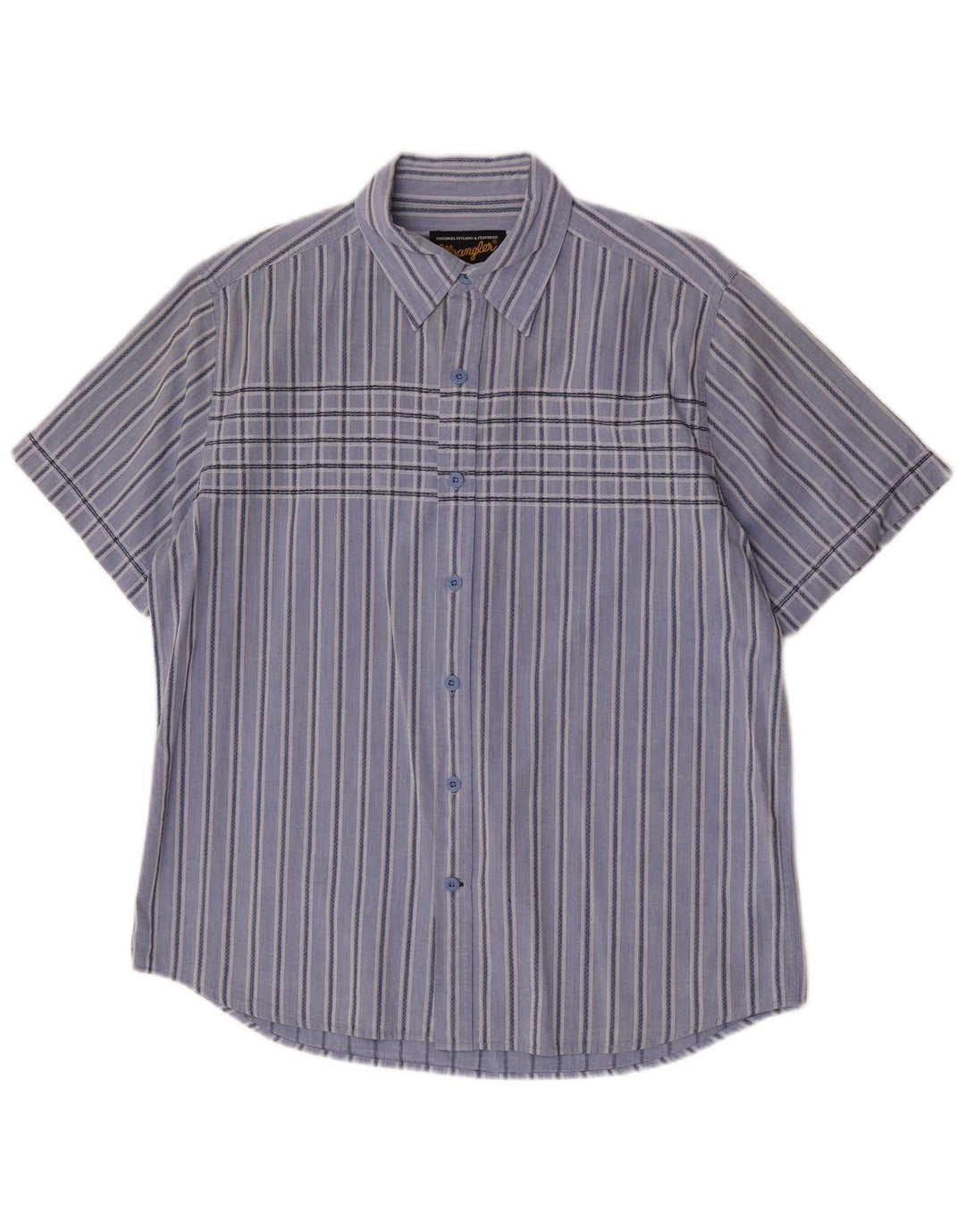 Wrangler Herren-Kurzarmhemd, groß, blau gestreift, Baumwolle