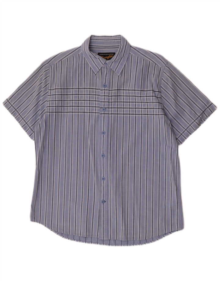 Wrangler Herren-Kurzarmhemd, groß, blau gestreift, Baumwolle