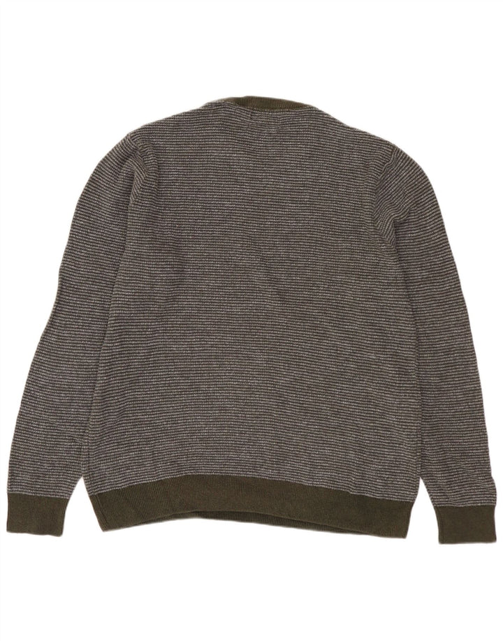 MARKS & SPENCER Herren-Pullover mit Rundhalsausschnitt, mittlerer Khaki-Streifen aus Baumwolle