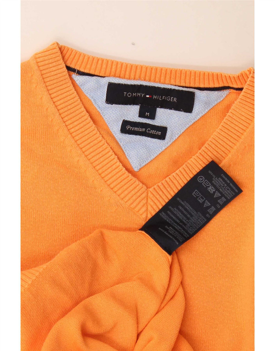Tommy Hilfiger Herren-Pullover mit V-Ausschnitt aus mitteloranger Baumwolle