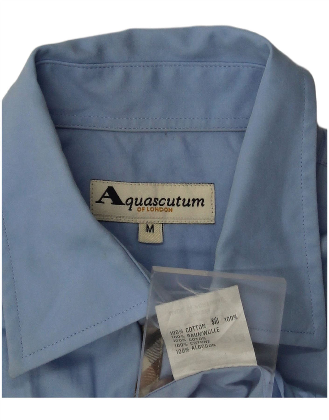 Aquascutum Herren-Kurzarmhemd aus mittelblauer Baumwolle