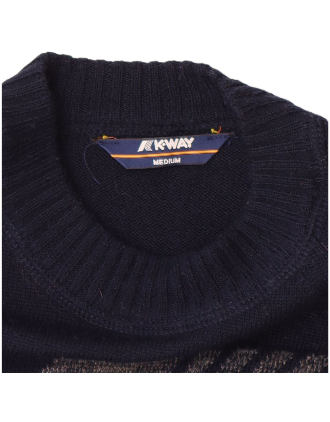 K-WAY Damen-Pullover mit grafischem U-Boot-Ausschnitt, UK 12, mittelmarineblaue Wolle