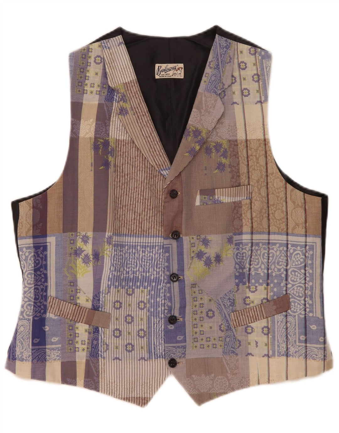 Vintage Herren Weste XL Mehrfarbig Patchwork Baumwolle