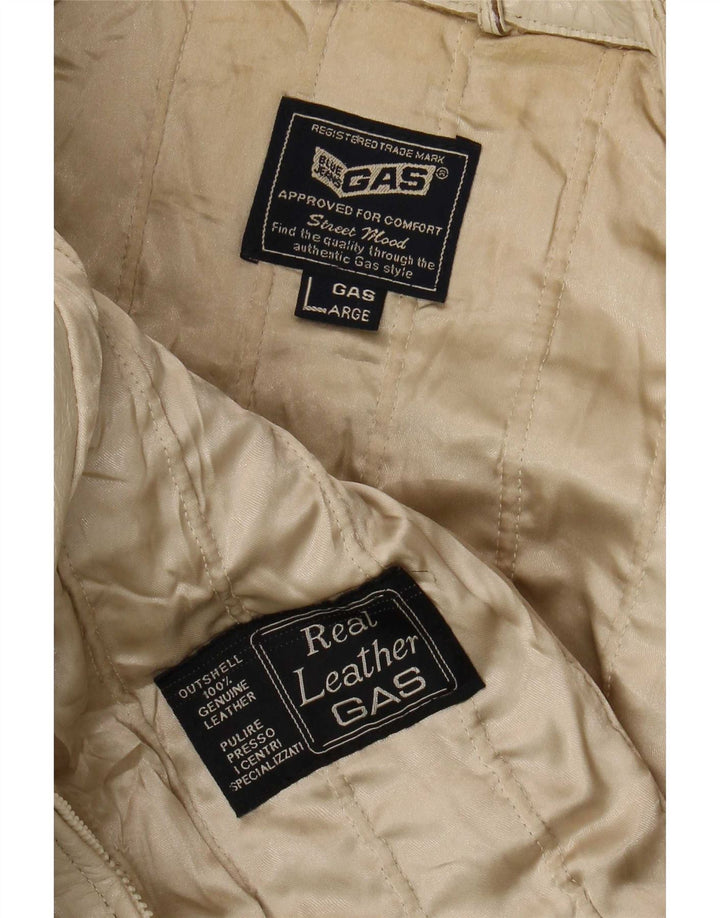 Gas Herren Leder Racer Jacke UK 40 Large Beige Colourblock