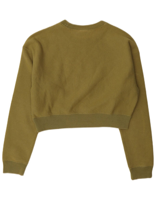 Champion Damen Crop Graphic Oversized Sweatshirt Pullover UK 6 XS Khaki