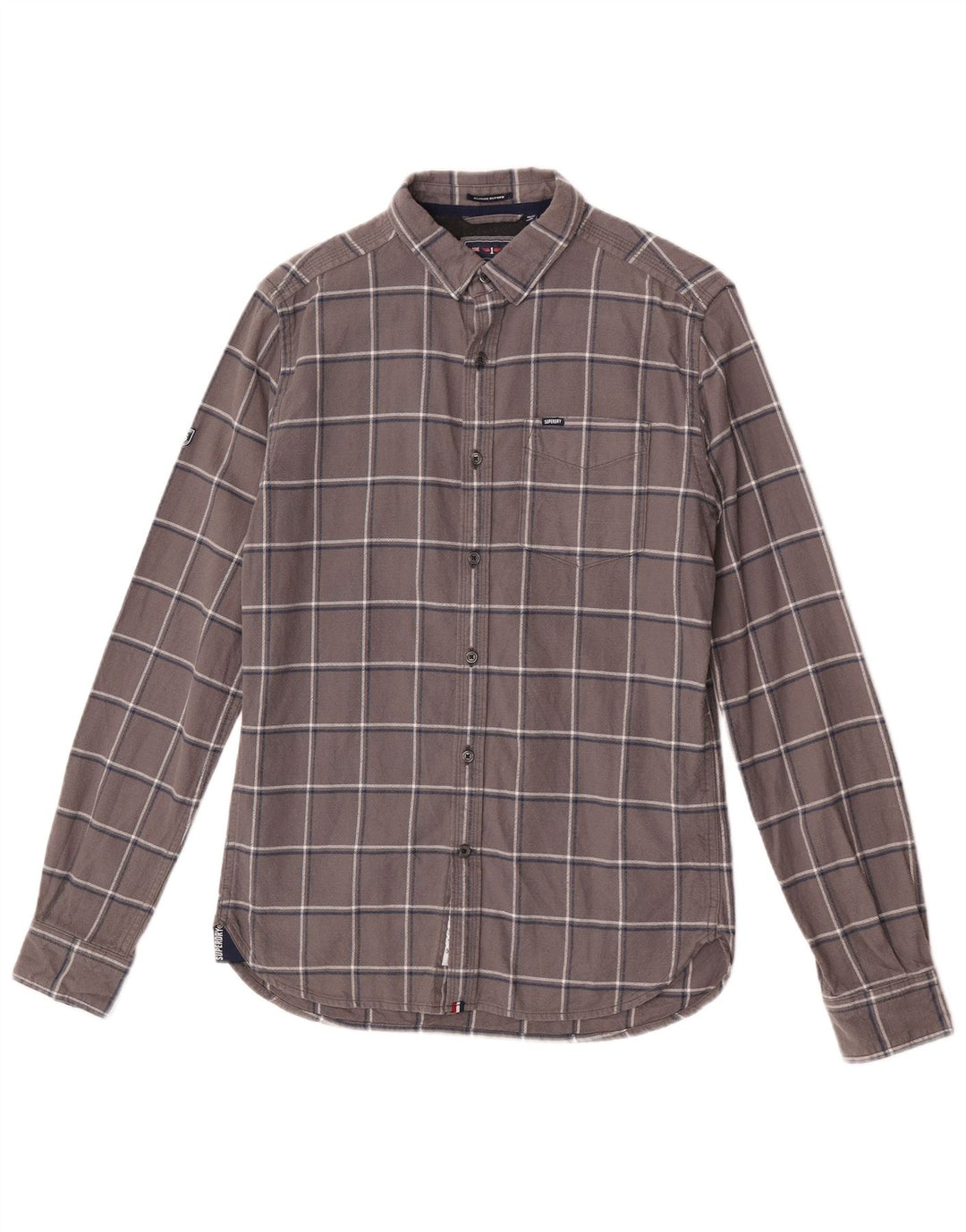 Superdry Herren-Flanellhemd, klein, grau kariert, Baumwolle