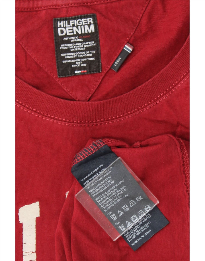 TOMMY HILFIGER Mens Graphic Top Long Sleeve Large Red Cotton Vintage Tommy Hilfiger and Second-Hand Tommy Hilfiger from Messina Hembry 