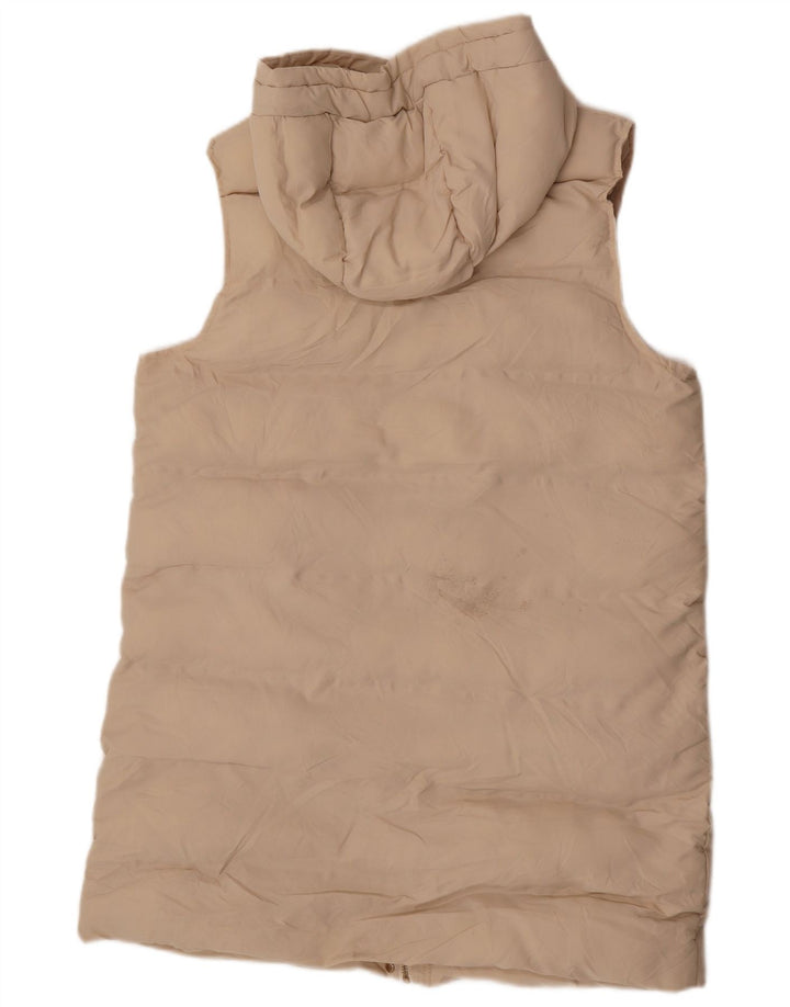 Zara Damen-Mantel mit Kapuze, ärmellos, gepolstert, UK 16, Größe L, Beige, Polyester