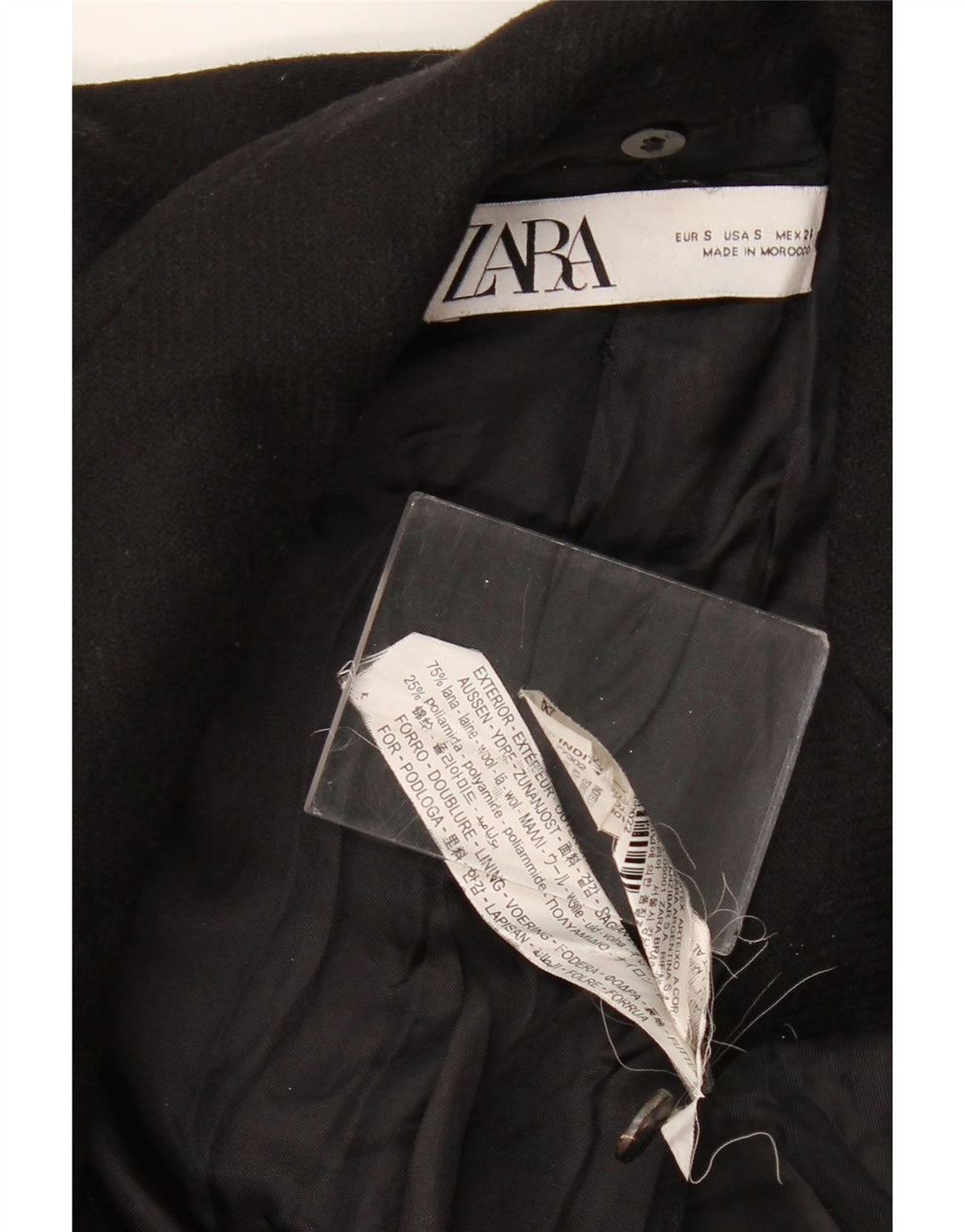 ZARA Damen Mantel UK 10 Small Schwarze Wolle