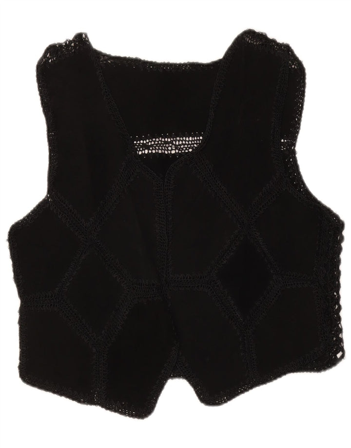 Vintage Damen Wildlederweste UK 16 Großes schwarzes Patchwork