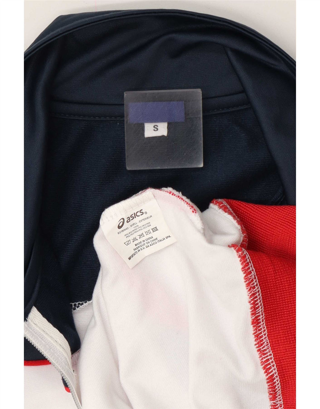 Asics Herren-Trainingsanzug-Oberteil, Jacke, klein, weißes Farbblock-Polyester