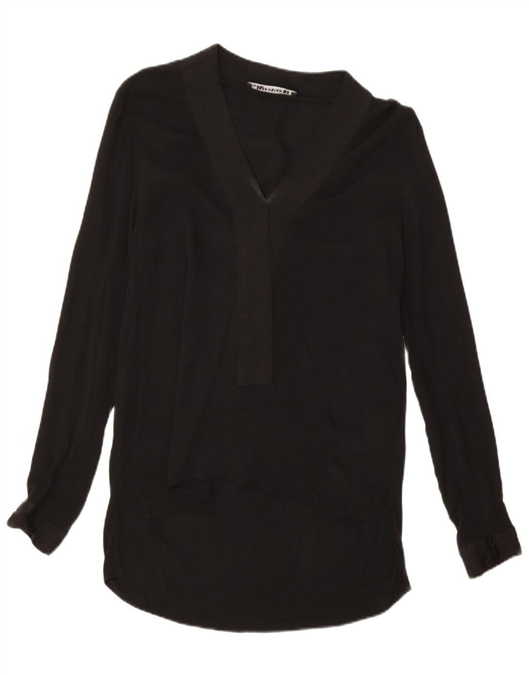 Zara Damen Langarm-Blusenoberteil UK 14 Mittelschwarze Viskose