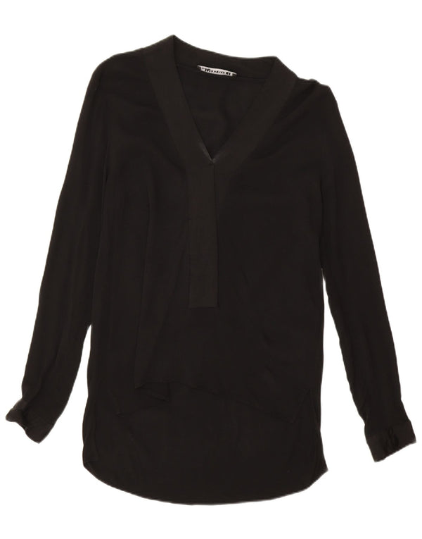 Zara Damen Langarm-Blusenoberteil UK 14 Mittelschwarze Viskose