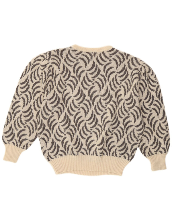 Vintage Damen Pullover mit abstraktem Muster und Rundhalsausschnitt, UK 14, Medium Off W
