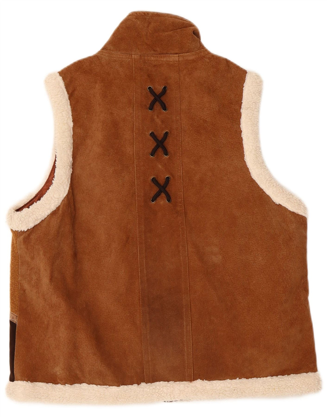 Vintage Damen Wildlederweste UK 14 Mittelbraunes geometrisches Leder