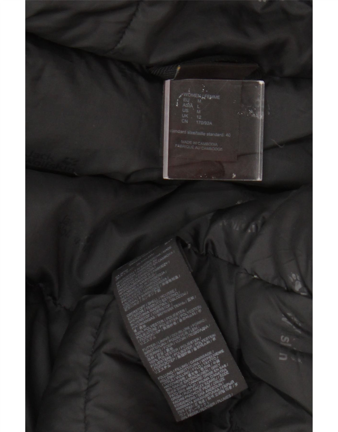 Jack Wolfskin Wattierte Damenjacke mit Kapuze, UK 12, Mittelschwarz, Farbblock