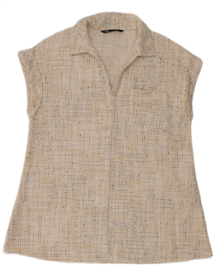 Ärmelloses Damen-Poloshirt von Zara, Gr. 14, mittelgrau, geflecktes Polyester