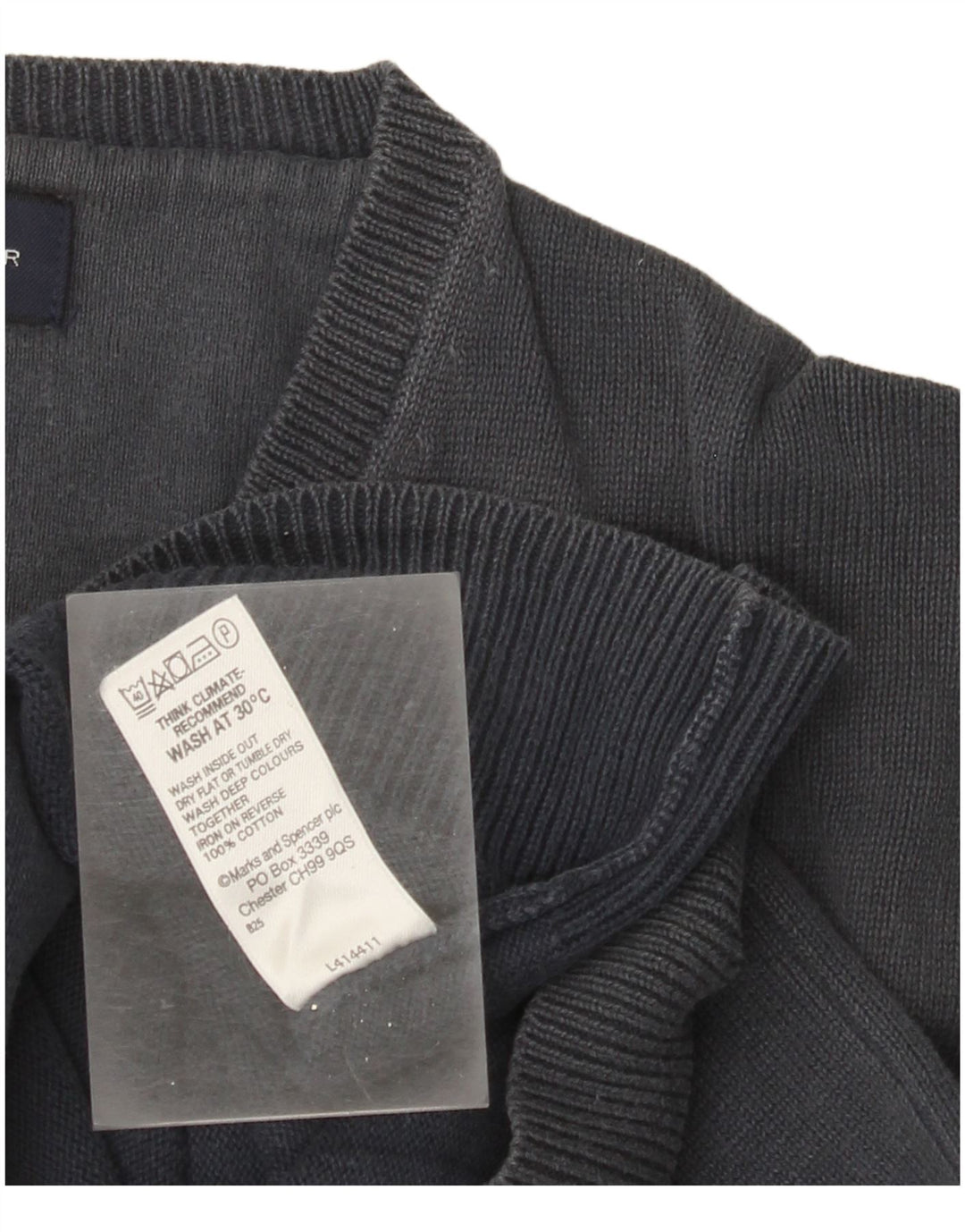Marks & Spencer Damen-Pullover mit V-Ausschnitt, UK 14, mittelmarineblaue Baumwolle
