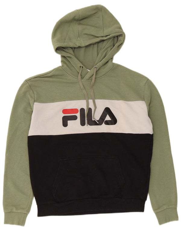 Fila Womens Graphic Oversized Hoodie Pullover UK 10 Small Grün Farbblock