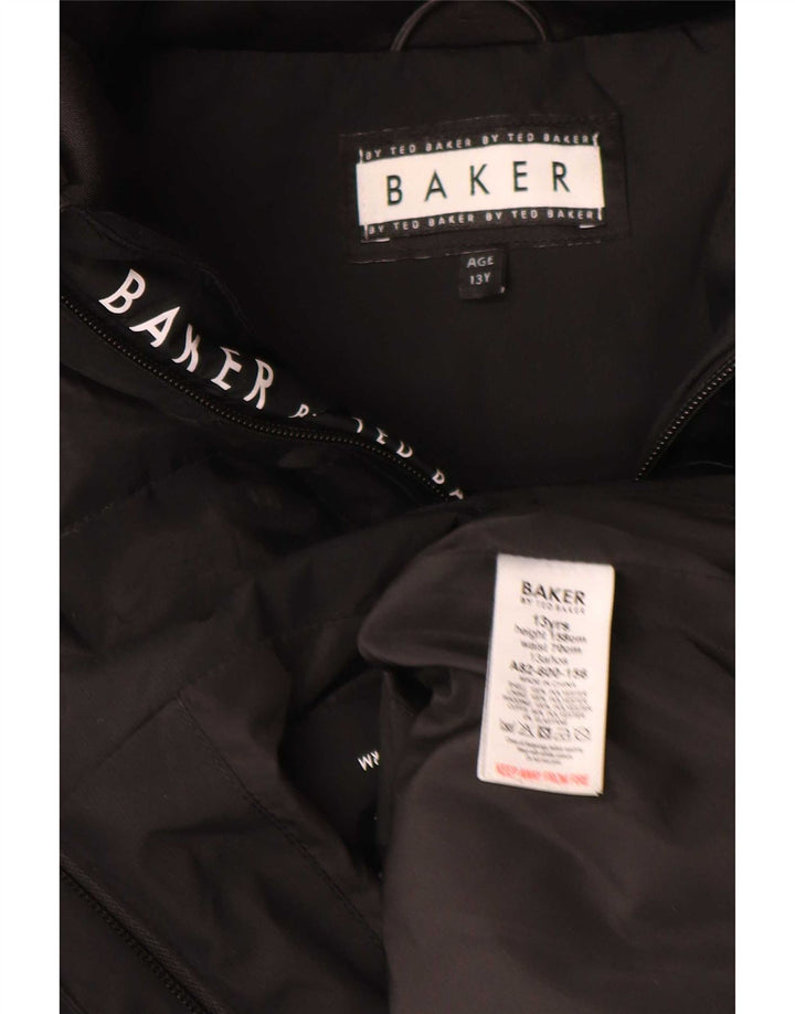 Ted Baker Jungen wattierte Jacke mit Kapuze und Grafik, 12–13 Jahre, schwarzes Polyester