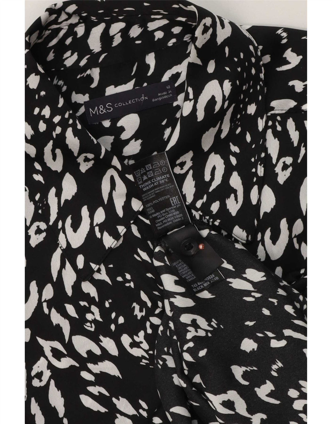 Marks & Spencer Damen-Hemdbluse, UK 12, Mittelschwarz, Animal-Print