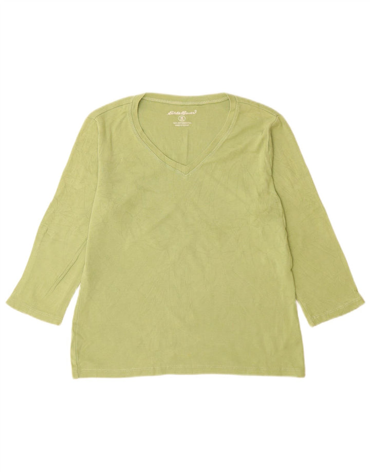 Eddie Bauer Damen Top 3/4 Ärmel UK 12 Mittelgrüne Baumwolle