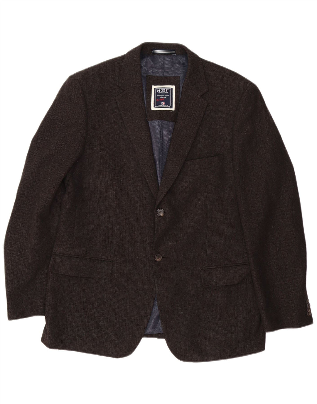 Peckott Herren-Blazer mit 2 Knöpfen, IT 52 XL, braune Wolle mit Fischgrätenmuster